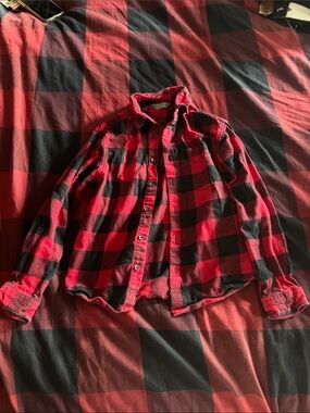 Boys Red and Black Buffalo Plaid Flannel Shirt